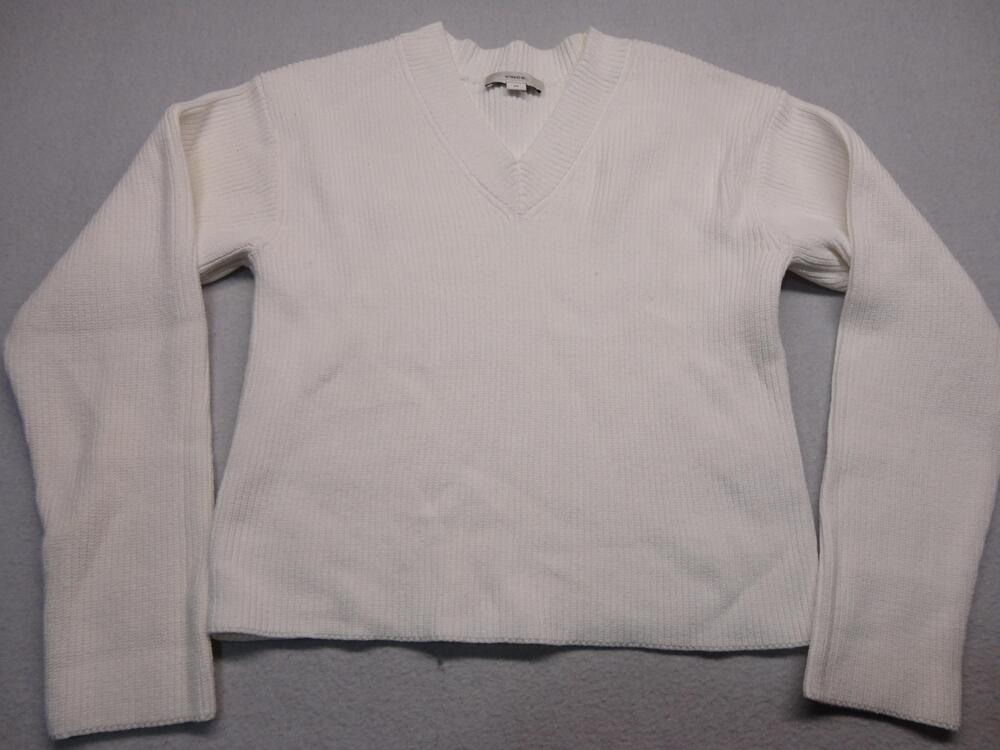 Vince Sweater Womens Small White V Neck Knit Raglan Pullover Solid Long Sleeve